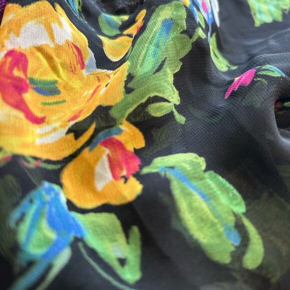 Lily Rose Pink and Yellow Sheer Floral and Black Blouse, Size S - Picture 9 of 11